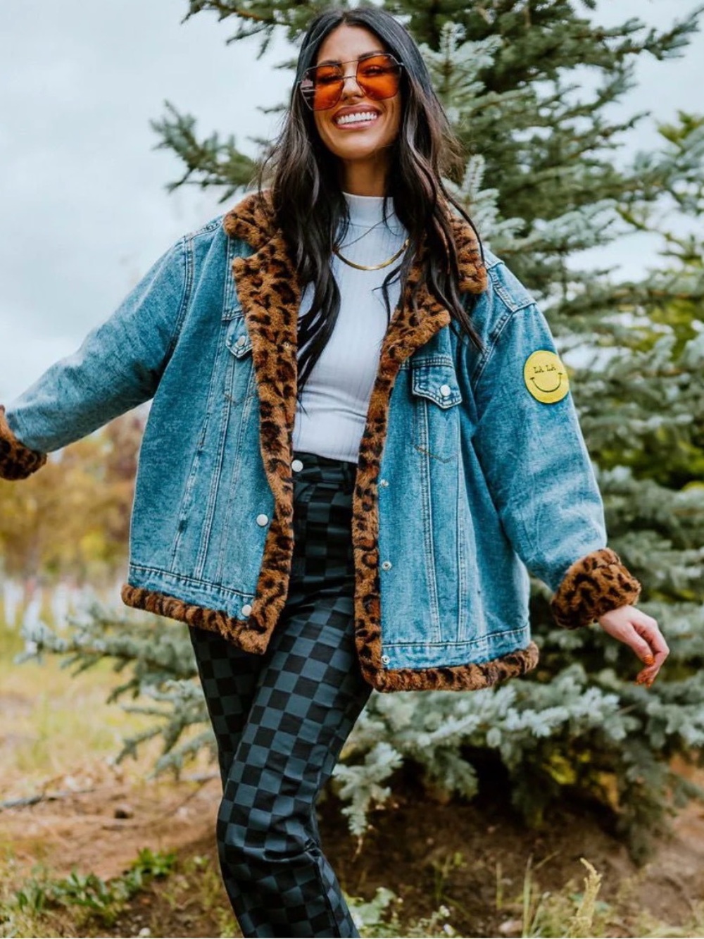 Lala Forever Patched Trucker Jacket in Leopard